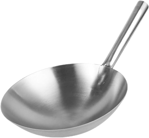 Heavy Duty Stainless Steel Wok Pan Handle 12-Inch round Bottom Cooking Pan for Induction Electric Gas Stoves Versatile Home Cookware Random Style1