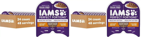 IAMS Perfect Portions Healthy Kitten Pate Wet Cat Food, Chicken, 24 Count | Grain-Free, Vitamin E Immune Support, No Fillers, Made in USA, Snap-Peel-Serve 2.6 Oz. Twin-Pack Trays, No Artificial Flavors11