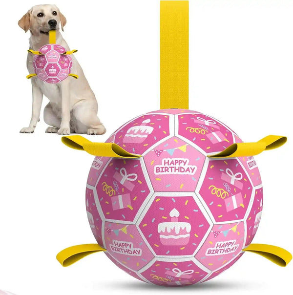 QDAN Dog Toys Dog Balls, 6 Inch Dog Soccer Ball with Straps, Herding Balls | Dog Birthday Toy, Balls for 20-40Lbs Dogs, Outdoor Puppy Toys to Keep Them Busy, Interactive Toy for Tug, Pool Water Toy Ball32