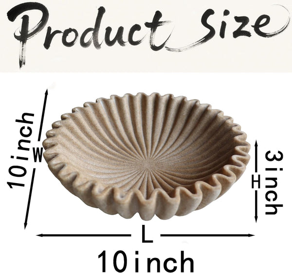 10" Large Decorative Bowl Decor, Scalloped Bowls for Modern Home Decor,Ruffle Decor,Stylish Key Bowl for Entry Table,Decorative Fruit Bowl for Kitchen Counter,Artificial Stone Beige5