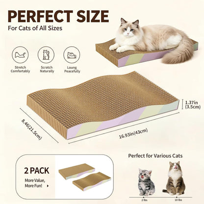 Cat Scratching Board 2-Pack, Reversible Cat Scratcher Pad, Large | Odor-Free,Double-Sided Use,Wave Shape,Sturdy,Extra Large,Custom Corrugated Board,2 Count,Cat Toys2
