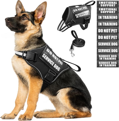 Service Dog Vest Harness and Leash Set+10 Patches,No Pull&Adjustable Reflective Dog Harness with Soft Padded Handle for Training/Everyday,Fit Small/Medium/Large/Extra-Large Dogs(Red XL) | No Pull&Adjustable Reflective Service Dog Harness Large Sized,Dog Leash with 2 Soft Padded Handles,For Training Working17