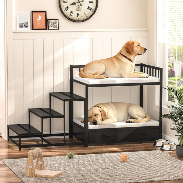 GDLF Dog Bunk Beds for Large Dogs, Dog Bedside Bed with Stairs & Storage, Space-Saving Indoor Pet Furniture6