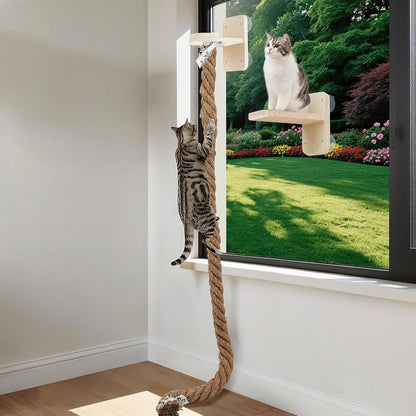 Weysat Cat Climbing Rope 2 Pcs Window Perch with 59.1 Inch Climbing Rope Wall Mounted Cat Tree Tower Toy with Scratching Post Kitten Ladder Jumping Platform Wall Steps for Playing and Rest1