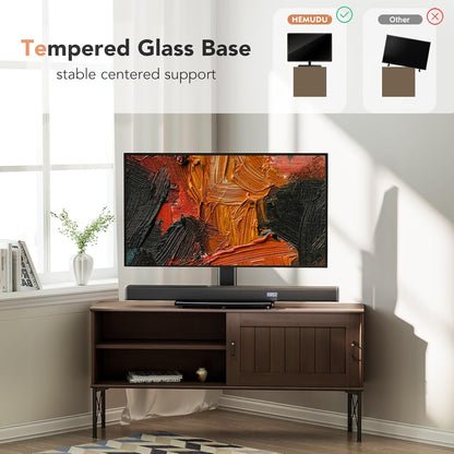 Universal Swivel Tv/Table Top TV Stand for 19 to 43 Inch Tvs with 90 Degree Swivel, 4 Level Height Adjustable, Heavy Duty Tempered Glass Base, Holds up to 99LBS HT02B-0015