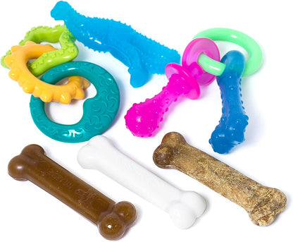 Nylabone Puppy Starter Kit, Dog Chew Toys & Chew Treat, Blue, 3 Count | Small Breeds, Chicken & Bacon Flavor, 2 Chew Toys, 1 Natural Treat, Teething Toys for Puppies, Puppy Enrichment, up to 25 Lbs18