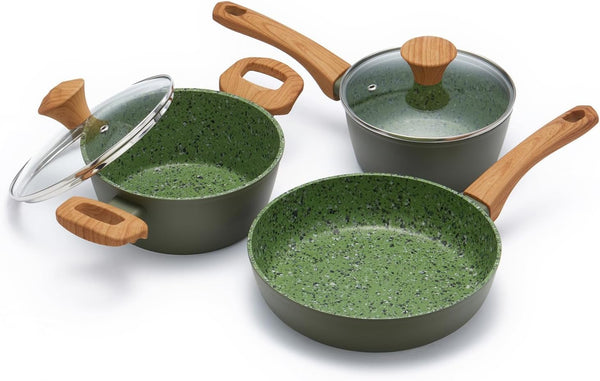 3-Piece Nonstick Set | 10.25" Pan + 1.4/2.2QT Pot | Pfas-Free, Green1