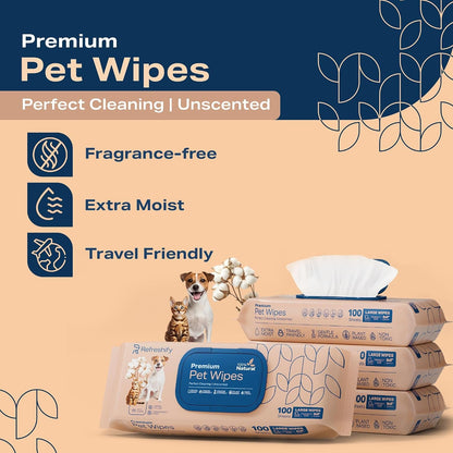 REFRESHIFY Dog Wipes for Paws and Butt - Plant Based Unscented (Pack of 400) - Pet Wipes for Dogs and Cats - Deodorizing Non Toxic Dog Wipes, +12 Additional Travel Wipes2