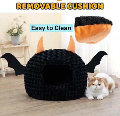 Funny Cat Bed Halloween Large Cat Cave Nest Warm Cute Kitten Bed Mattress Cartoon Ultra Soft Plush Removable Cushion5