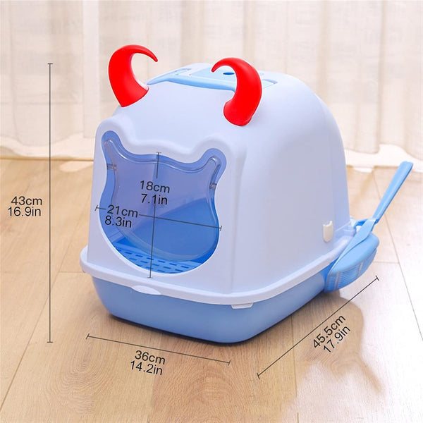 Dog Potty Training Toilet ﻿ Cat Litter Box Pan with Scoop and Hooded Cover Cute Large Cats Toilet Pet Kitty Enclosed Easy Clean(A)4