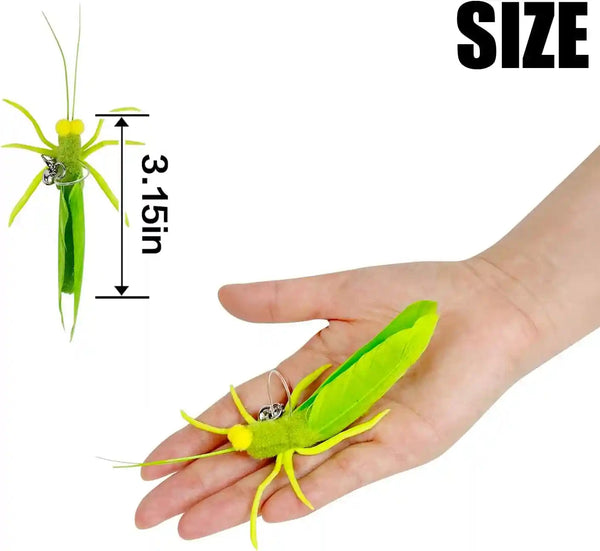 Ttcat 3 Pack Grasshopper Cat Wand Refills, Realistic Green Insect Natural Feather Detachable Replacement Toy with Bell, Universal Lobster Clip-On Cat Teaser Attachments.5