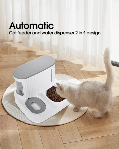 Cat Feeder and Water Dispenser,2 in 1 Gravity Automatic Bowl Auto Pet Dry Food Self Feeding Container Dishes Set for Dog Puppy Kitten Kit Set (Grey)2