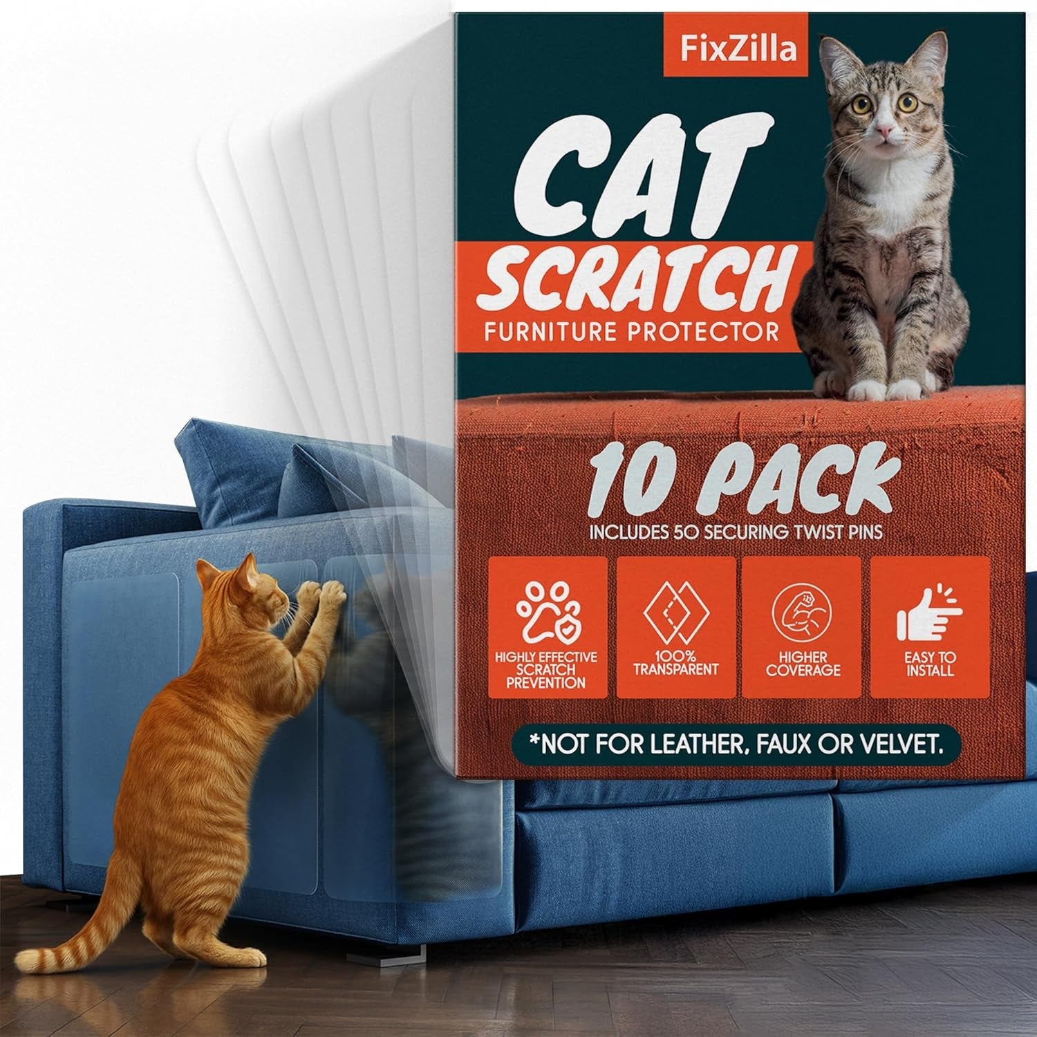 fixzilla-anti-cat-scratch-furniture-protector-10-pack-couch-protector-from-cat-claws-heavy-duty-easy-to-apply-scratching-deterrent-and-shield-for-sofa-corners-walls-doors-with-50-twist-pins