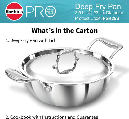 Pro 2.5 Litre Deep-Fry Pan, Triply Stainless Steel Kadhai with Stainless Steel Handles and Stainless Steel Lid, Silver (PSK25S)12