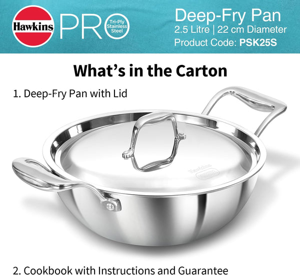Pro 2.5 Litre Deep-Fry Pan, Triply Stainless Steel Kadhai with Stainless Steel Handles and Stainless Steel Lid, Silver (PSK25S)12