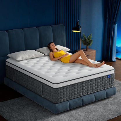 Queen Mattress, 12" Medium Firm Hybrid Mattresses, Mattress Queen Size in a Box with Individual Pocket Springs for Motion Isolation &Pressure Relief,Certipur-Us &OEKO-TEX Certified,365 Nights Trial1