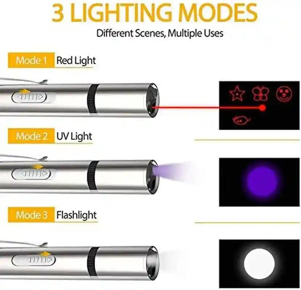 Cat Toys Laser Pointer Rechargeable Cat Laser Toy Interactive Cat Toys for Indoor Cats Kittenes Dogs LED Flashlight 7 Adjustable Patterns Red Light Remotes Teaching Tool USB3