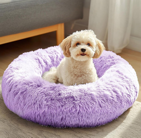 JOLLYVOGUE Small Dog Bed, Calming Soft Anti-Anxiety Donut Cat Bed, Washable round Fluffy Cushion for Small and Medium Pets (20")54