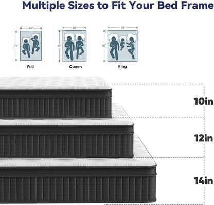 Queen Mattress, Mattress Queen Size 14 Inch in a Box, Hybrid Queen Size Mattresses Medium Firm Support for Pressure Relief, Breathable & Durable5