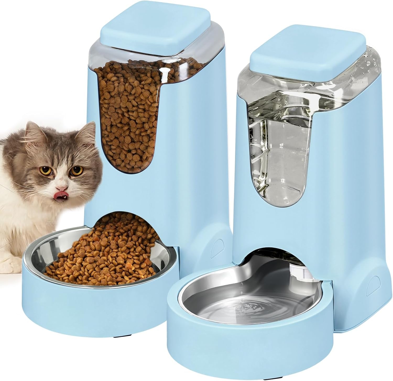 hwonmte-portable-automatic-cat-feeder-and-water-dispenser-with-stainless-steel-bowl-dog-gravity-food-feeder-and-waterer-for-small-medium-pets-puppy-kitten-1-gallon-x-2-cream-yellow