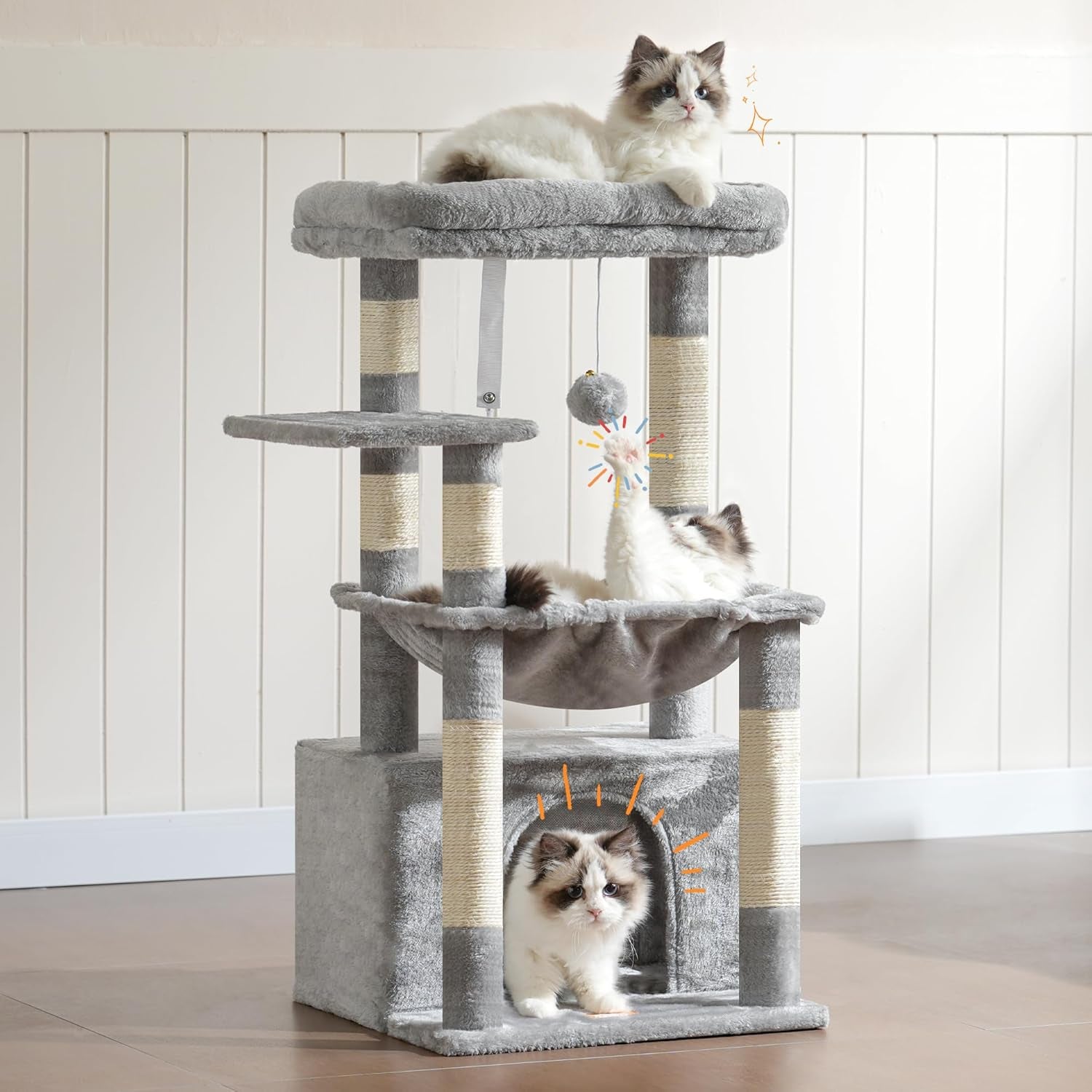 heybly-cat-tree-kitten-tower-with-large-soft-cat-basket-cat-condo-with-spacious-cat-bed-cave-with-hidden-space-sisal-covered-scratching-posts-dangling-ball-for-indoor-cats-light-gray-hct008sw