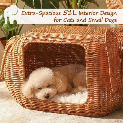 MUTTROS Elephant-Shaped Cat Condo Bed for Indoor Cats, Woven Cat House with Thick Plush Cushion for Large Cats and Kittens, Sturdy Pet Hideaway for Small Dogs and Rabbits, 35 X 12 X 13 Inches3
