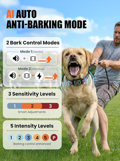 2-In-1 Dog Bark Collar & Shock Collar, IPX7 Waterproof E Collars with AI Anti-Bark/Beep/Vibration/Shock/No Shock for Small Medium Large Dog(5-120Lbs), Dog Training Collar with 3300FT Remote3