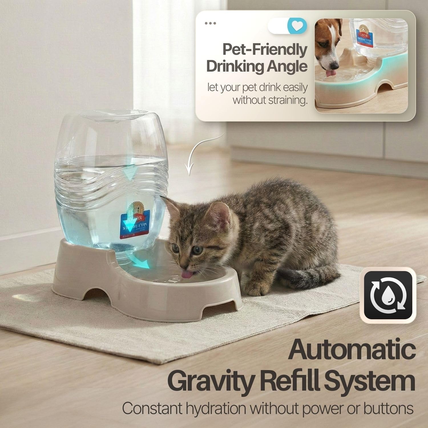 flexzion-gravity-pet-water-dispenser-for-cats-small-dogs-1-4-gal-beige-automatic-cat-and-dog-waterer-with-900-ml-reservoir-non-skid-feet-recessed-carry-handle-and-easy-clean-pp-bowl