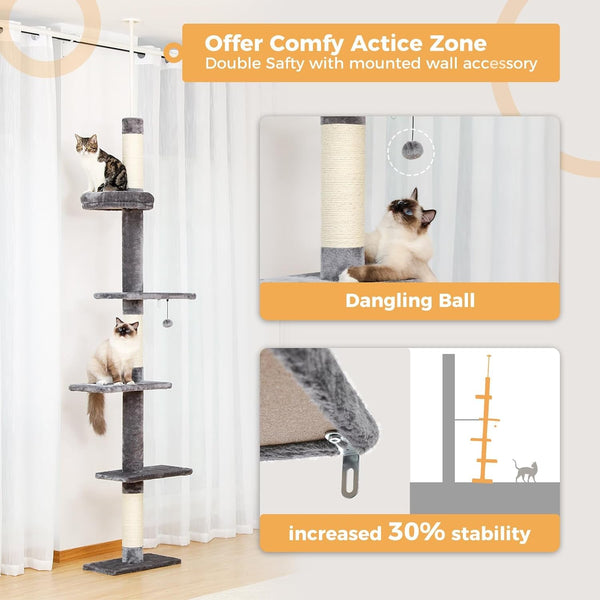 PETEPELA Cat Tree for Indoor Cats, 34.6" Small Cat Tower with Scratching Posts, 2 Condos, Scratching Ramp & Dangling Toys, Cat Play House for Kittens and Small Cats | Compact Tower with Thick Sisal Posts, 2 Condos, Dangling Toys & a Cozy Top Bed—For Kittens & Small Cats5