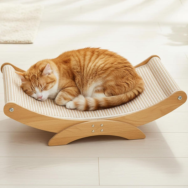 Large Cat Scratcher Bed, Wood Cat Couch & Sisal Scratching Board, Sturdy Cat Hammock & Scratch Pad Lounge for Indoor Cats, Multi-Cat Furniture for Deep Sleep1