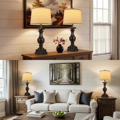 28'' Black Gold Resin Table Lamp Set of 2,Nightstand Lamp with USB Port | Rocker Switch, 2 Bulbs Included, 6W, 2700K Warm Light, Farmhouse Bedside Lamp for Nightstand, Desk, Livingroom, Bedroom Decor7