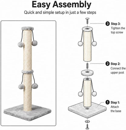 Dimaka 29'' Cat Scratching Post, Natural Sisal Rope Scratcher Post, Kitten Claw Scratch with 4 Danglingtoy Balls for Large Cats (Grey)4