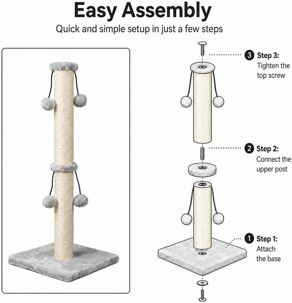 Dimaka 29'' Cat Scratching Post, Natural Sisal Rope Scratcher Post, Kitten Claw Scratch with 4 Danglingtoy Balls for Large Cats (Grey)4