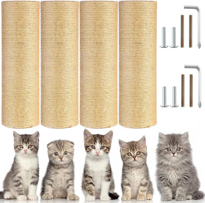 4 Pcs M8 Cat Scratching Post Replacement 11.8X3.5'' Sisal Pole Cat Tree Climbing Post Replacement with Screw, Refill Scratcher Pole for Indoor Kitten Tree Tower Spare Pet(Primary Color)1