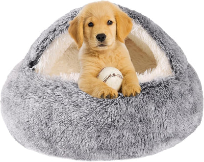 Hooded Dog Bed for Small Dogs, Nest Dog Beds, Washable Cute Cat Cave Bed, Cozy Nook Pet Bed for Dogs or Cats, Anti-Slip Puppy Bed Fits up to 22 Lbs Pets(Grey, 20" X 20")1