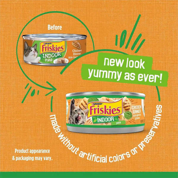 Purina Friskies Indoor Cat Food Pate Chicken Dinner with Garden Greens - (Pack of 24) 5.5 Oz. Cans2