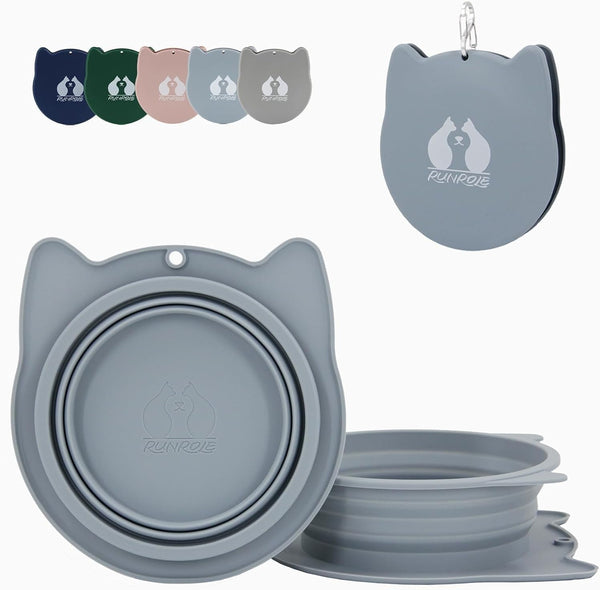 RUNROLE 2 in 1 Collapsible Dog Travel Water Bowls, Portable Pet Cat Bowl | Slot Together & Use Separately, Bpa-Free Silicone Feeding Watering Foldable Travel Bowls, Pet Travel Food Dishes, 20OZ+27OZ1