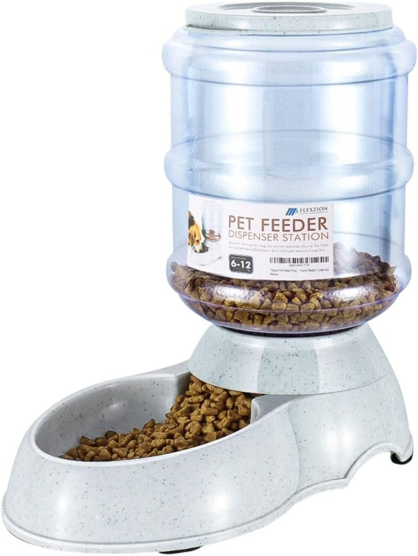 Flexzion Gravity Pet Feeder, Dog and Cat Food Dispenser, 1-Gallon Capacity | Self-Replenishing Dry Food Station with Non-Skid Feet and a Carry Handle; Holds Approximately 4-6 Lb of Kibble.11