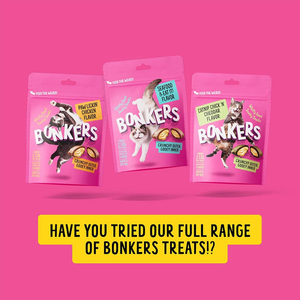 Bonkers Bites Catnip & Chick 'N' Cheddar Flavor Crunchy & Soft Treats for Cats, 30Oz Tub4
