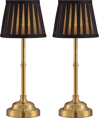 Gold Cordless LED Table Lamps Set of 2, Black Fabric Shade Desk Lamps | Portable 4000Mah Rechargeable Battery Powered, Dimmable Lighting for Dining Room, Bedroom, Bedside, Night Light, Balcony1