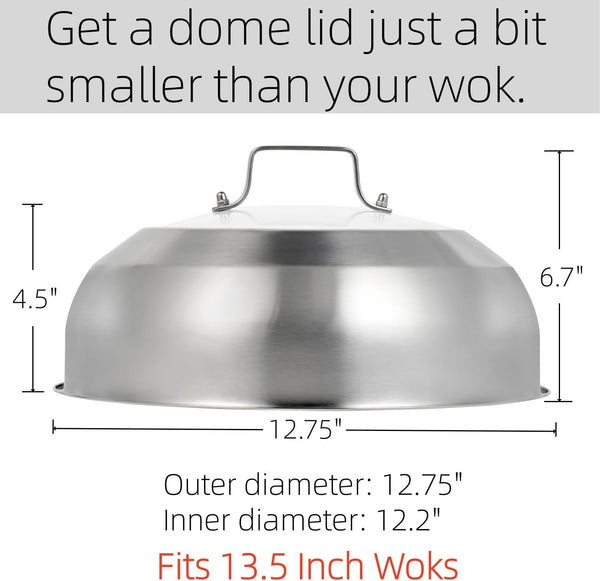 12.75 Inch (12.2 Inch Inner Diameter) Stainless Steel Basting Cover, for 13.5 Inch Wok, Melting Dome for Griddle Cooking, round Steaming Cover Lid with Tempered Glass Top and Steam Holes2