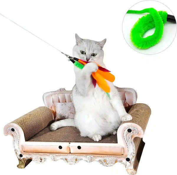 Miwoowim 2PCS Retractable Cat Teaser Wands & 9PCS Feather Refills Toy Set | Dual-Size Telescopic Rods (50" & 38"), Da Bird Feather Attachments with Bells Replacement,Interactive Fishing Pole Toys6