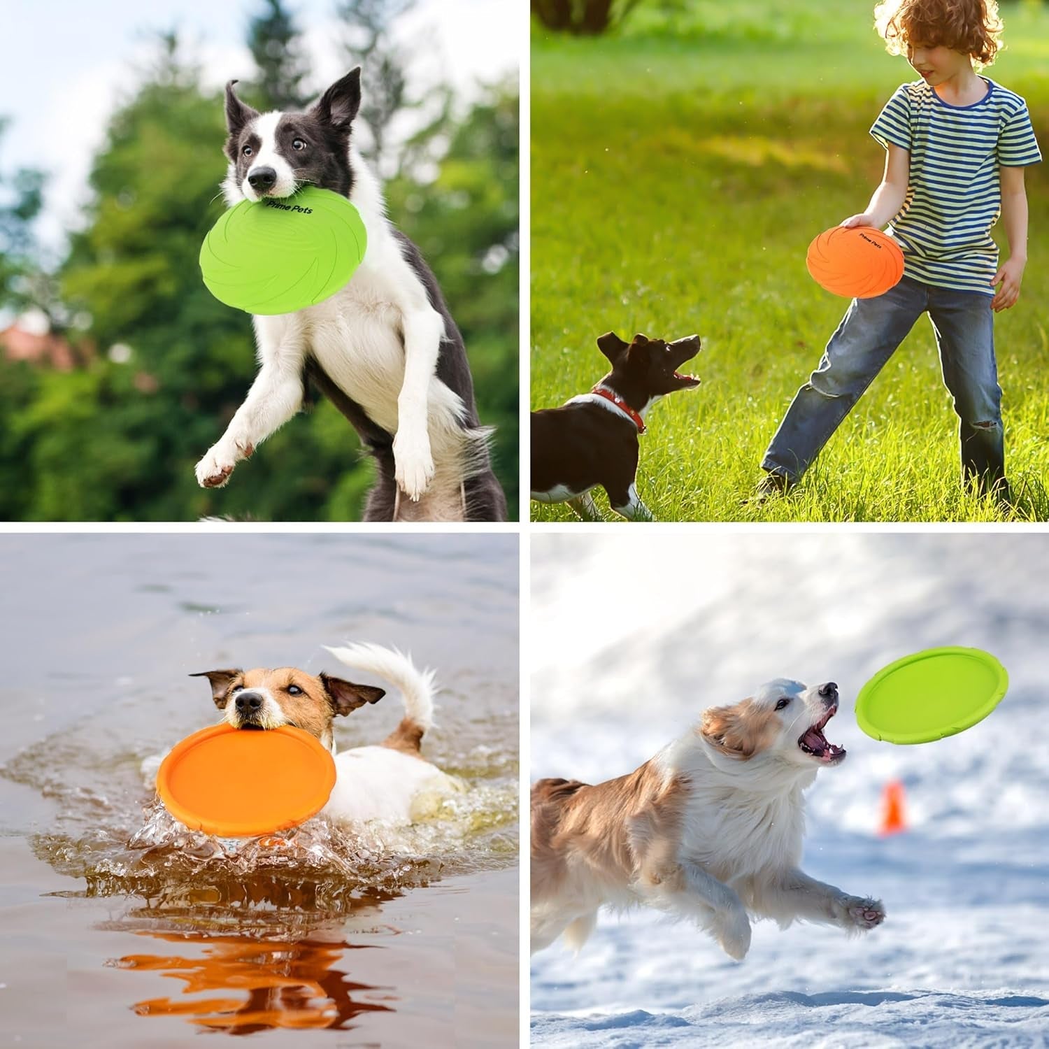 prime-pets-dog-flying-disc-2-pack-7-inch-durable-dog-toys-nature-rubber-floating-flying-saucer-for-water-pool-beach-orange-and-green
