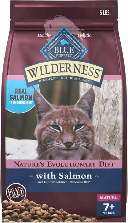 Blue Buffalo Wilderness with Chicken Natural High-Protein Grain-Free Dry Food for Adult Cats 7+, Real Chicken First, Antioxidant-Rich Lifesource Bits Support Immunity in Senior Cats, 5 Lbs.13