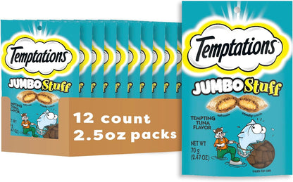 Temptations Jumbo Stuff Crunchy & Soft Cat Treats, Tuna, 14 Oz | Crunchy Outside, Soft Inside, under 2 Calories per Treat, Resealable Stay-Fresh Tub, 100% Complete & Balanced11