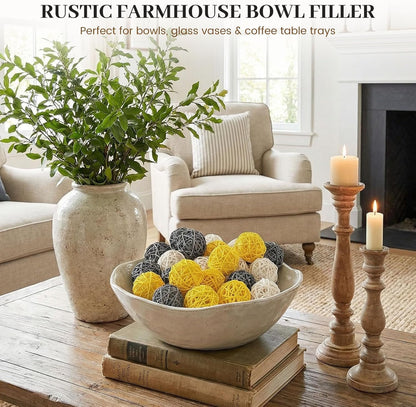 24PCS Yellow Decorative Balls for Bowl Centerpiece, 2 Inch Rattan | Bowl Fillers, Wicker Twig Orbs Spheres for Yellow, Kitchen Home Decor Vase Table Scatters3