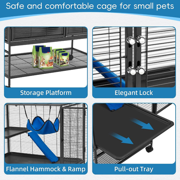 HABUTWAY 40''H Large Metal Rolling Ferrets Cage, 2-Tiers Small Animal Cages, Cage for Rats/Chinchillas, 0.5'' Bar Spacing for Ferret,Small Animal Cage W/Removable Ramp & Platform5