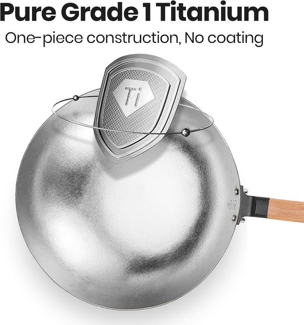 14'' Titanium Wok Pans for Cooking, Non-Stick Stir Fry Pan with Lid | Pure Titanium Cookware, 5 Quarts Capacity, Non Toxic Wok, PFAS, PFOA & PTFE Free, Gas & Open Fire Only, Dishwasher Safe2