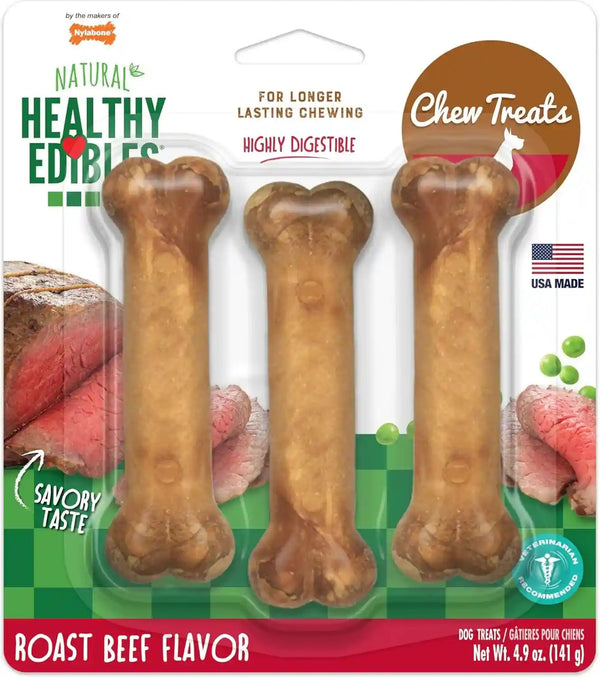 Nylabone Healthy Edibles Dog Treats Variety Pack, Small, 3 Count | Roast Beef, Chicken, & Bacon Flavor, Natural Dog Treats, USA Made, Highly Digestible, Dog Bones for Small Dogs up to 25 Lbs10