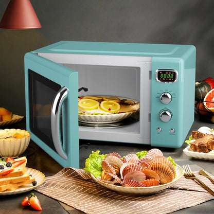 Retro Microwave 0.9Cu.Ft, 900W Countertop Microwave Oven W/5 Power Level, Defrost & Auto Cooking, LED Display, Pull Handle, Easy Clean Stainless Steel Interior, Child Lock, ETL Certification | 5 Power Level, Defrost & Auto Cooking, LED Display, Easy Clean Stainless Steel Interior, Child Lock, ETL Certification9